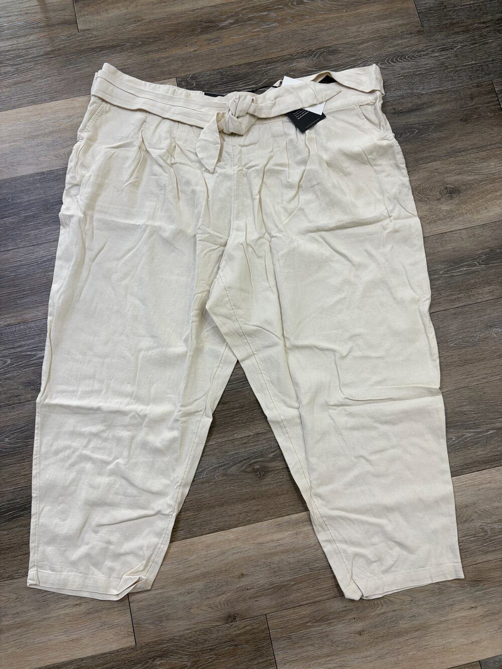 Who What Wear Linen Blend Pants Womens 3X High Rise Paperbag Waist Wide Leg